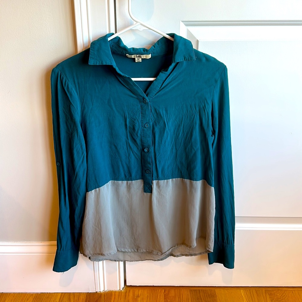 Two toned long sleeve button up blouse